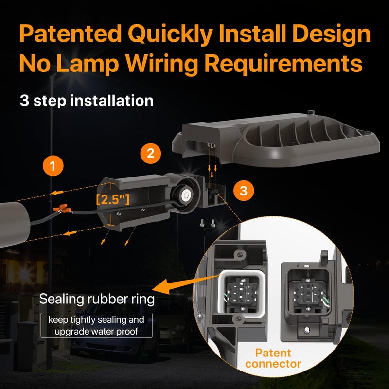 DEMILARE 200W LED Parking Lot Light 30000LM(150LM/W) Slip Fit Mount Outdoor Street Pole Lights with Dusk to Dawn Photocell IP65 Waterproof 120-277V 5000K Commercial Area Lighting for Road, Parking Lot - Image 3